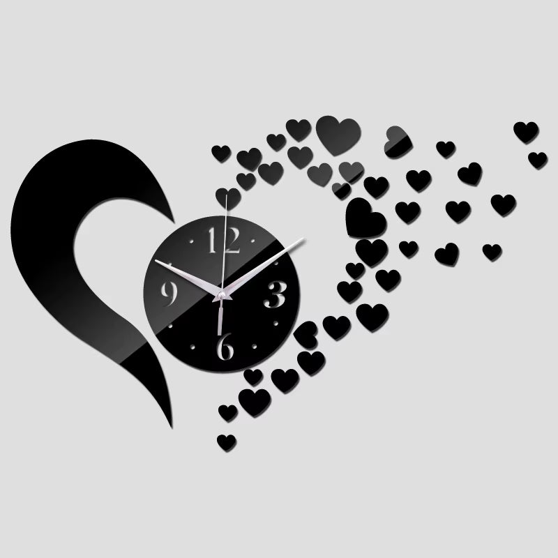 Nordic Creative DIY Wall Quartz Clocks Acrylic Material Europe Style Hearts Decoration Watches for Living Room Mirror Sticker