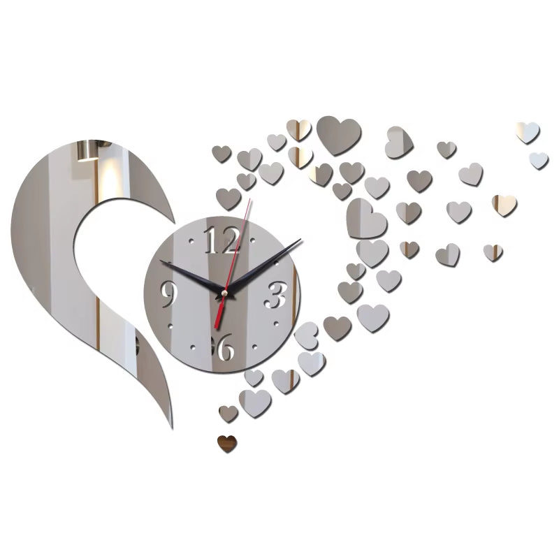Nordic Creative DIY Wall Quartz Clocks Acrylic Material Europe Style Hearts Decoration Watches for Living Room Mirror Sticker