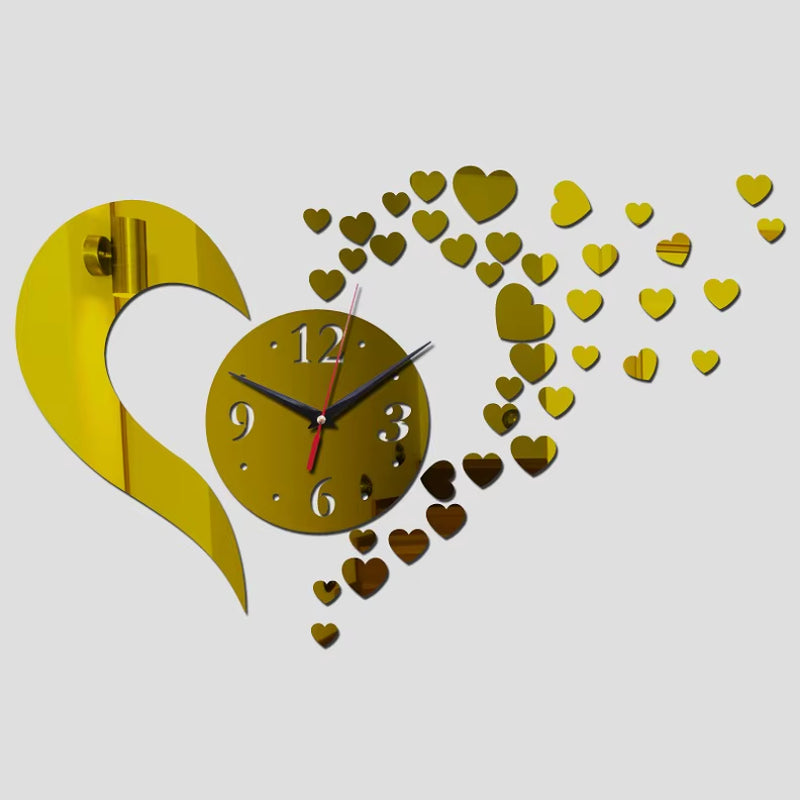 Nordic Creative DIY Wall Quartz Clocks Acrylic Material Europe Style Hearts Decoration Watches for Living Room Mirror Sticker