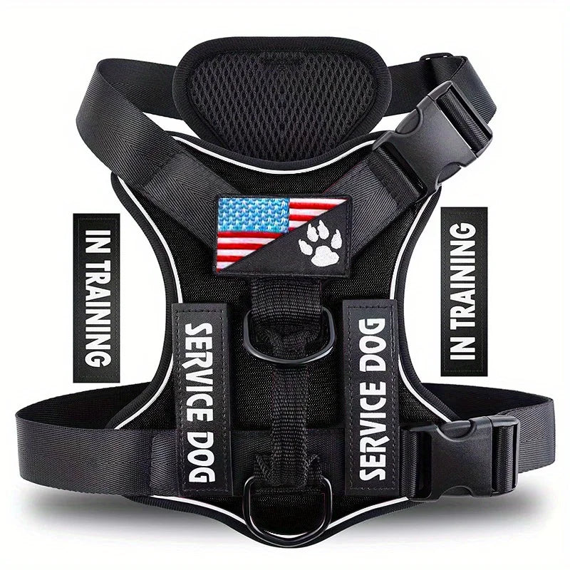 Service Dog Harness, Reflective Dog Vest Harness with 5 PCS Patches, Adjustable