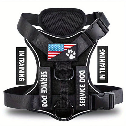 Service Dog Harness, Reflective Dog Vest Harness with 5 PCS Patches, Adjustable