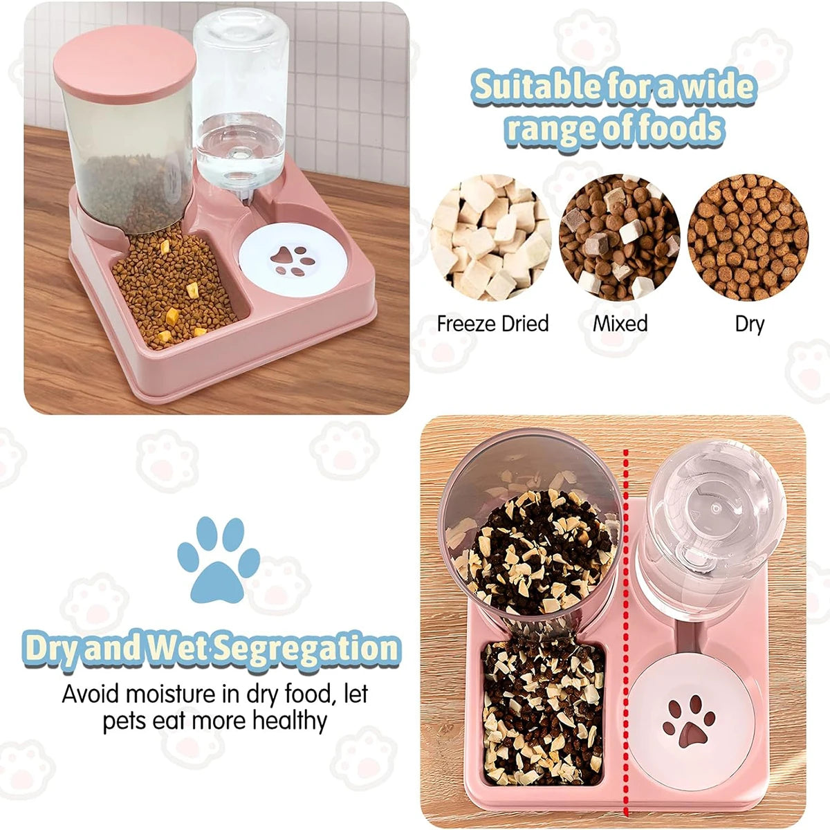 Automatic Cat Feeder Water Dispenser Set, 2 In 1 Tilted Automatic Pet Food And Water