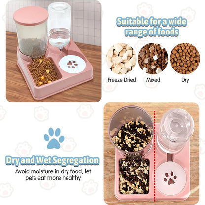 Automatic Cat Feeder Water Dispenser Set, 2 In 1 Tilted Automatic Pet Food And Water