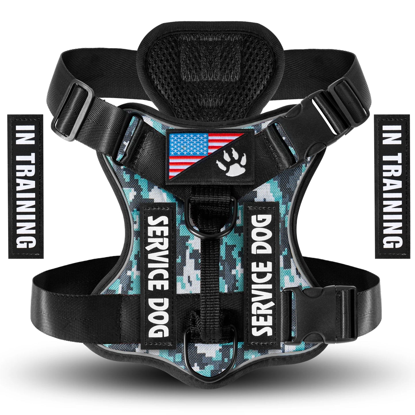 Service Dog Harness, Reflective Dog Vest Harness with 5 PCS Patches, Adjustable