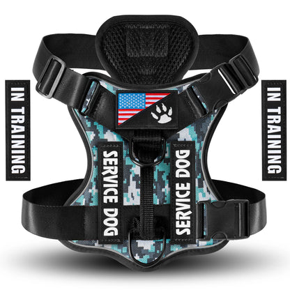 Service Dog Harness, Reflective Dog Vest Harness with 5 PCS Patches, Adjustable