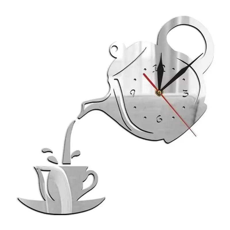 Acrylic 3D Kettle-Shaped Wall Clock for Home and Office Decoration