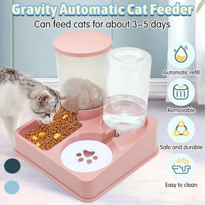 Automatic Cat Feeder Water Dispenser Set, 2 In 1 Tilted Automatic Pet Food And Water