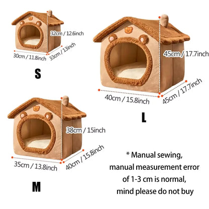 All Seasons Warm Washable Cat Dog House Indoor Soft Removable Cushion Pet Bed