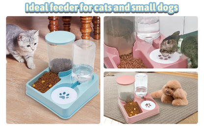 Automatic Cat Feeder Water Dispenser Set, 2 In 1 Tilted Automatic Pet Food And Water