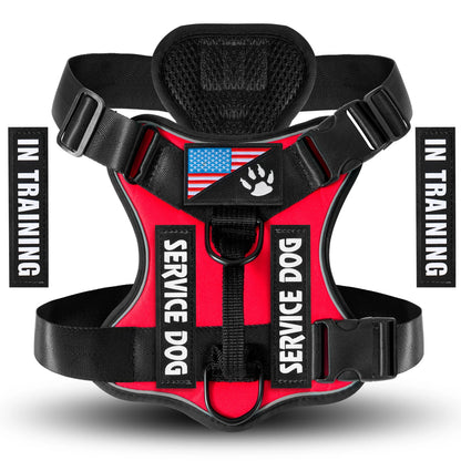 Service Dog Harness, Reflective Dog Vest Harness with 5 PCS Patches, Adjustable