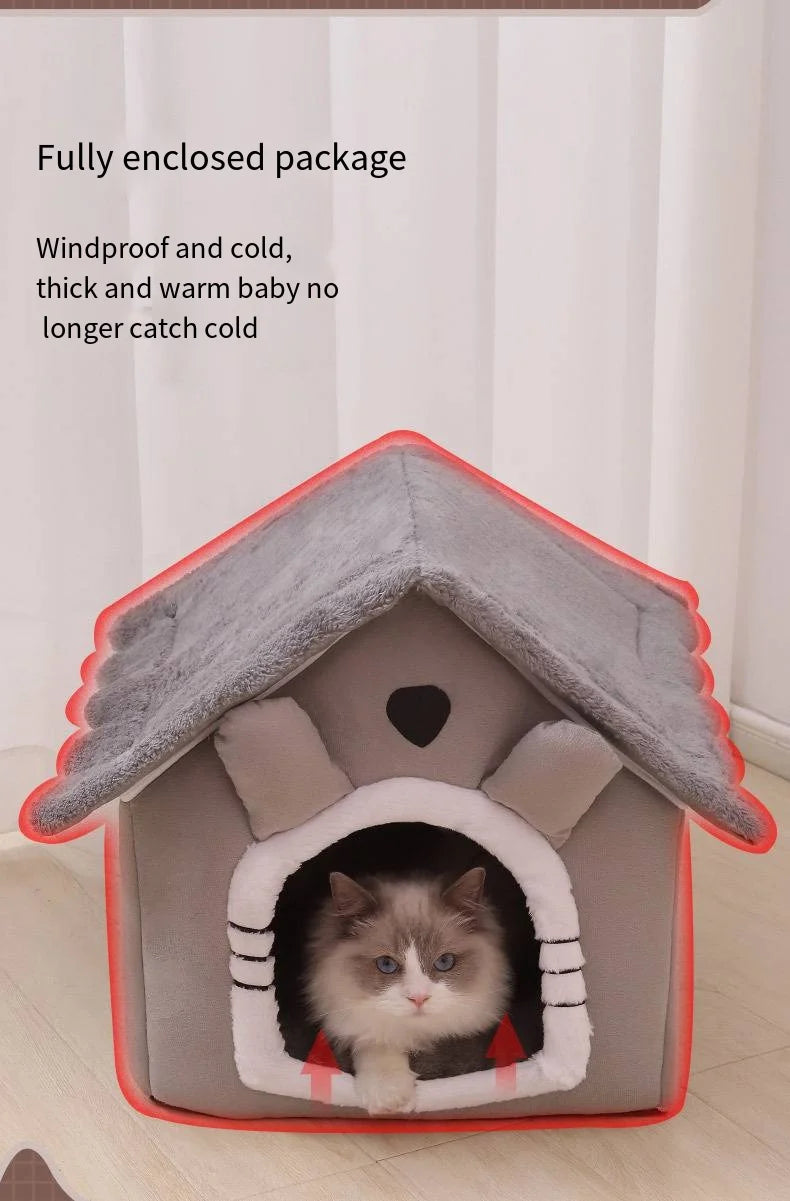All Seasons Warm Washable Cat Dog House Indoor Soft Removable Cushion Pet Bed
