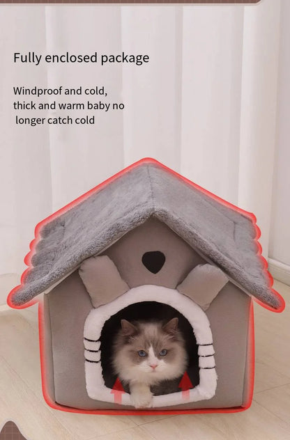All Seasons Warm Washable Cat Dog House Indoor Soft Removable Cushion Pet Bed