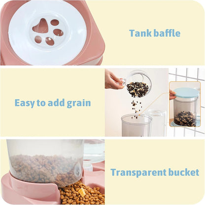 Automatic Cat Feeder Water Dispenser Set, 2 In 1 Tilted Automatic Pet Food And Water