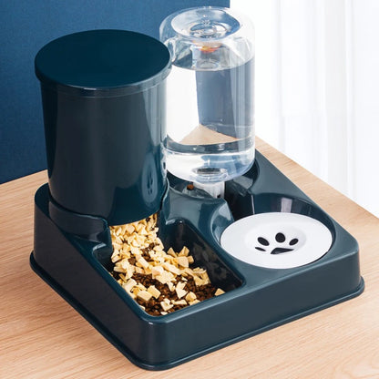 Automatic Cat Feeder Water Dispenser Set, 2 In 1 Tilted Automatic Pet Food And Water