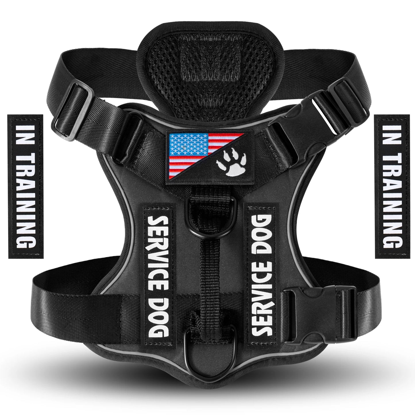 Service Dog Harness, Reflective Dog Vest Harness with 5 PCS Patches, Adjustable