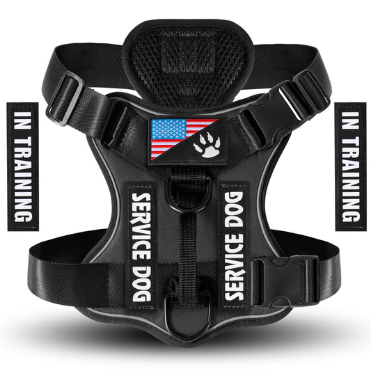Service Dog Harness, Reflective Dog Vest Harness with 5 PCS Patches, Adjustable