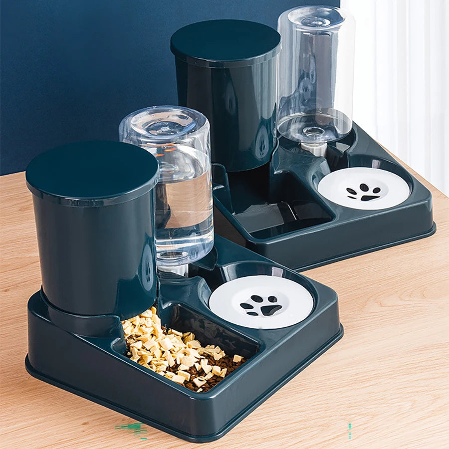 Automatic Cat Feeder Water Dispenser Set, 2 In 1 Tilted Automatic Pet Food And Water