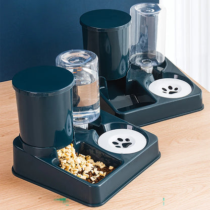 Automatic Cat Feeder Water Dispenser Set, 2 In 1 Tilted Automatic Pet Food And Water