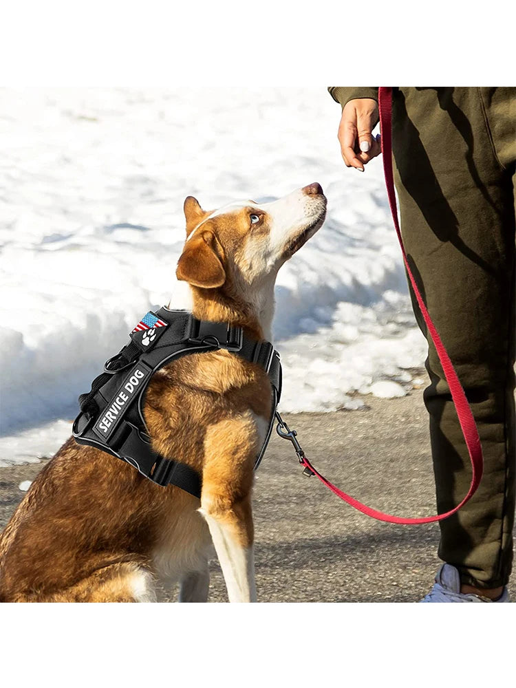 Service Dog Harness, Reflective Dog Vest Harness with 5 PCS Patches, Adjustable