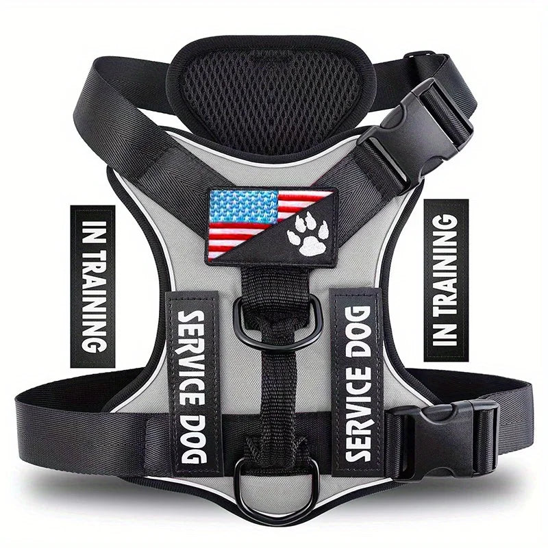 Service Dog Harness, Reflective Dog Vest Harness with 5 PCS Patches, Adjustable