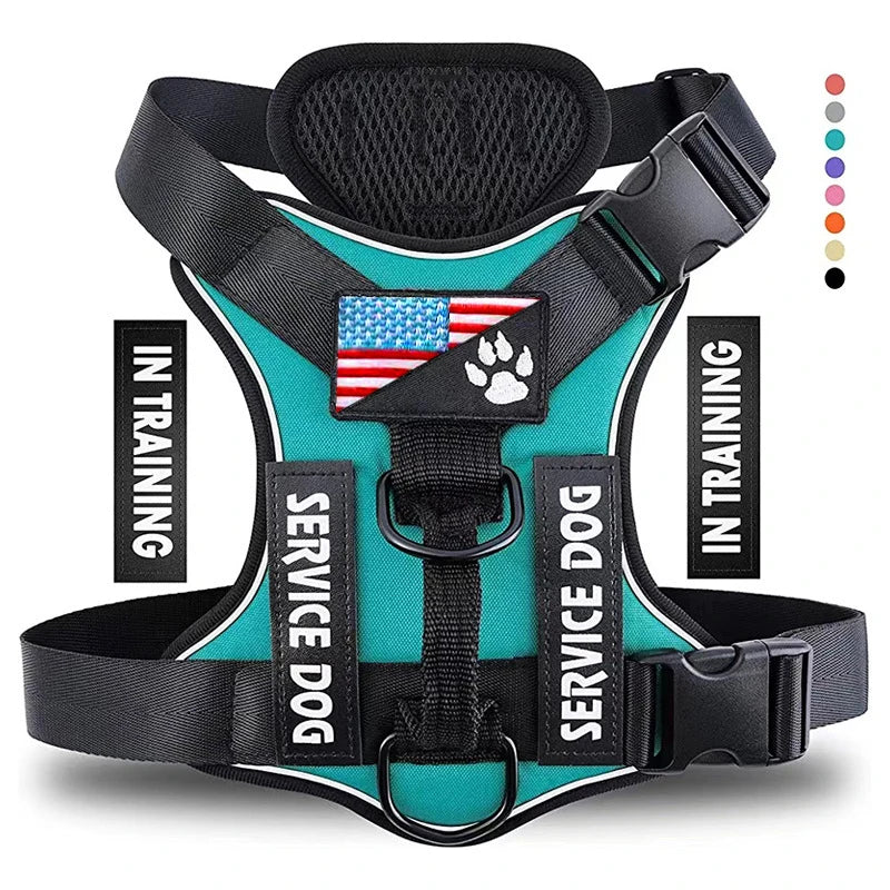 Service Dog Harness, Reflective Dog Vest Harness with 5 PCS Patches, Adjustable