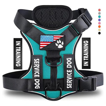 Service Dog Harness, Reflective Dog Vest Harness with 5 PCS Patches, Adjustable
