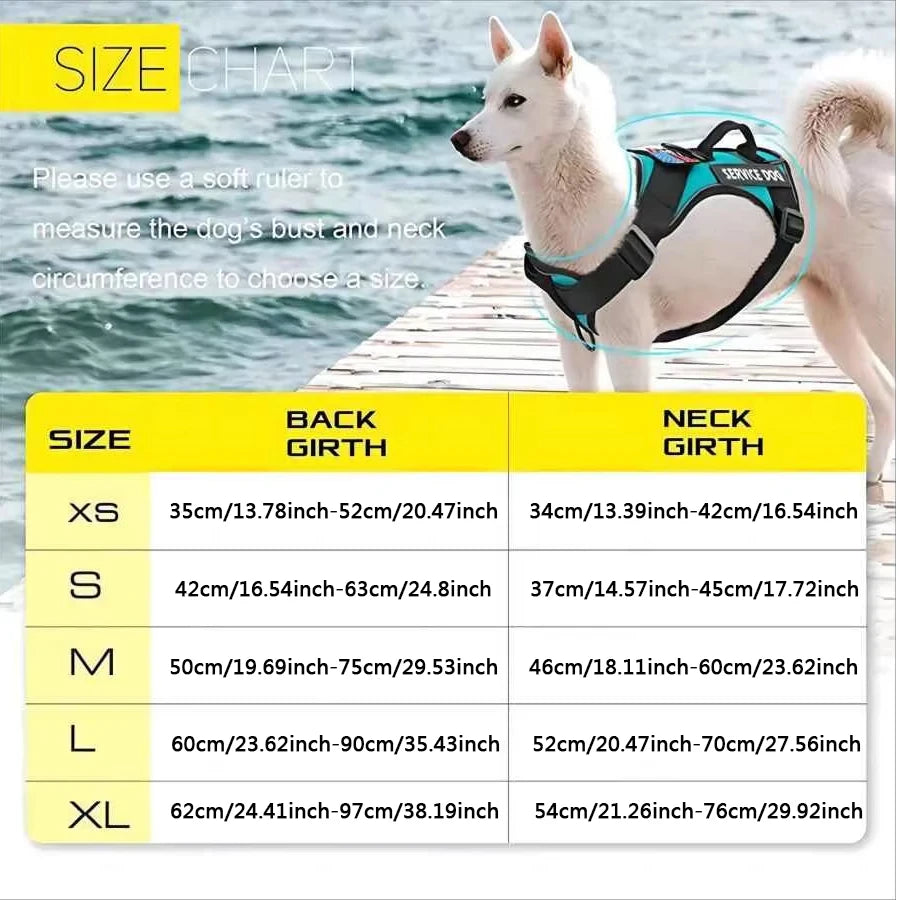 Service Dog Harness, Reflective Dog Vest Harness with 5 PCS Patches, Adjustable