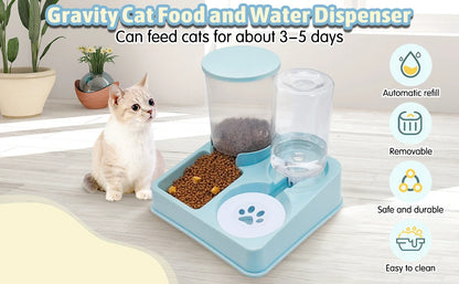 Automatic Cat Feeder Water Dispenser Set, 2 In 1 Tilted Automatic Pet Food And Water
