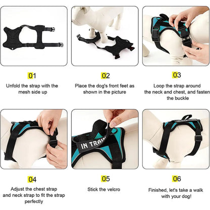 Service Dog Harness, Reflective Dog Vest Harness with 5 PCS Patches, Adjustable
